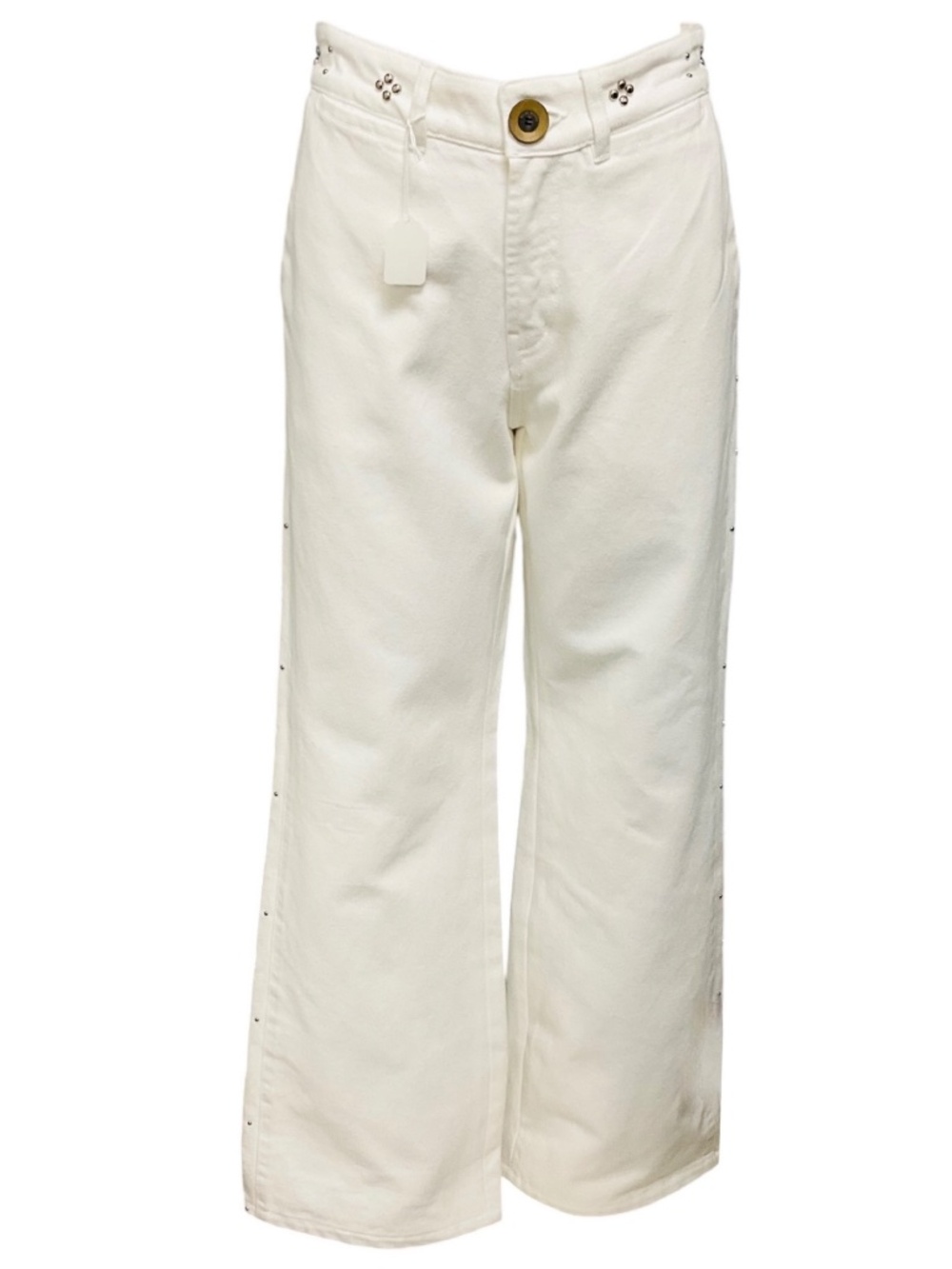 WALES BONNER WHITE / SILVER STUD DETAIL STRAIGHT LEG DENIM JEANS